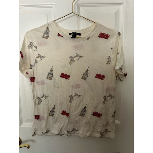Forever 21 T Shirt Medium White London England Print Short Sleeve Crew Neck - Picture 1 of 7